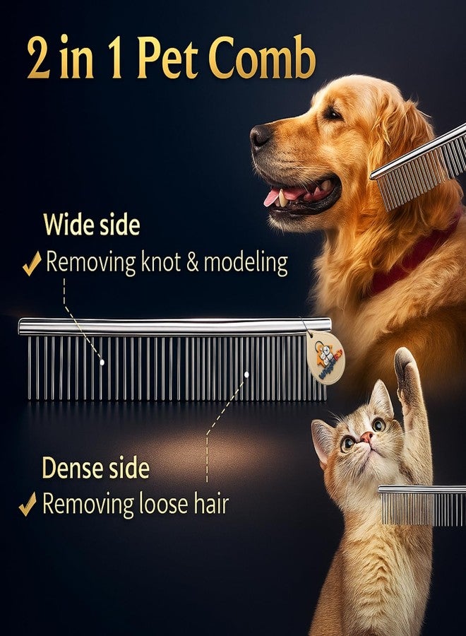 WiggleBoo 18cm Dual Teeth Stainless Steel Pet Comb | Tick, Flea, Tick | Shedding, Detangling, Bathing, Grooming | Dogs & Cats | Fine & Wide Design | Full Metal Grooming Tool for All Fur Types - Image 5